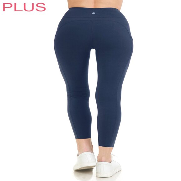 Women Prem 240GSM 7/8 Length Active Plus Leggings w/Pockets Navy 1X-3X - Picture 3 of 5